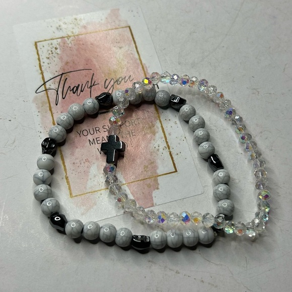 White Howlite & Crystal Bracelet Set - Picture 3 of 3